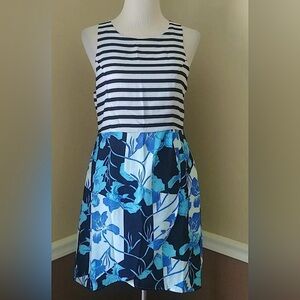 NEW MINKPINK Black & White Striped Sleeveless Blue Floral Modcloth Dress Medium